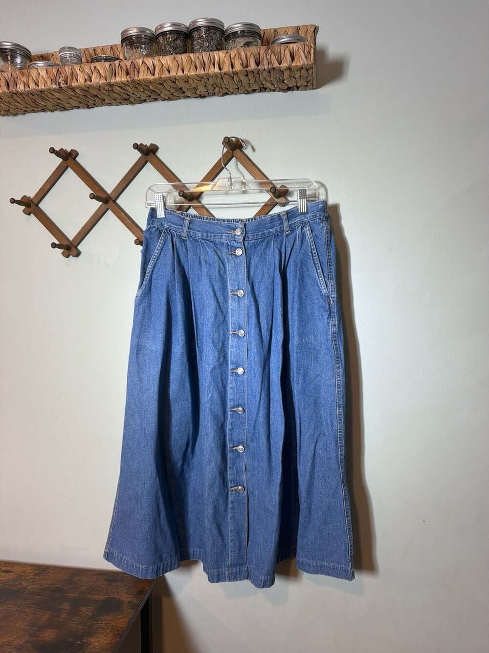 Gloria Vanderbilt Signature Label Button Front Denim Midi Skirt Size 12